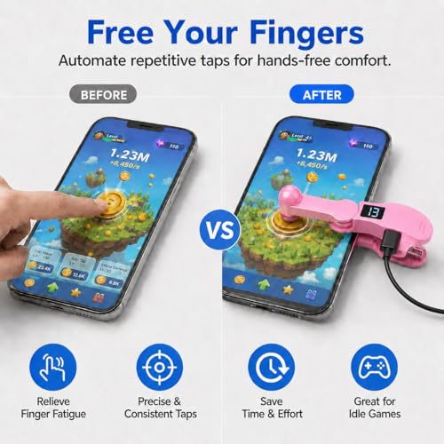 Aylthyo Auto Clicker for Smart Phone, Phone Screen Device Speed Clicker for iPhone iPad Apps, Fast Click Simulation Finger Continuous Click for Tiktok, Live Broadcasts Likes, Lightning Deal, Reward Task, Plug and Play (Pink) - size: PINK-1 PC