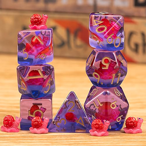 DND Resin Snail Dice Set, Red D&D Polyhedral Dice for Dungeons and Dragons RPG, MTG Role Playing Games D and D Dice 7pc D20 D12 D10 D8 D6 D4 - color: Red Snail