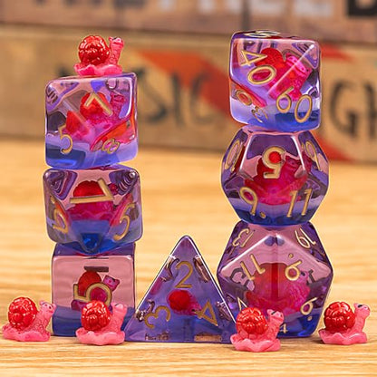 DND Resin Snail Dice Set, Red D&D Polyhedral Dice for Dungeons and Dragons RPG, MTG Role Playing Games D and D Dice 7pc D20 D12 D10 D8 D6 D4 - color: Red Snail