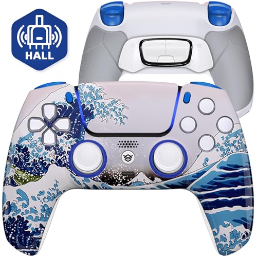 HEXGAMING ULTIMATE Wireless Controller Compatible with ps5, Waves | Hall Effect Joysticks, Mouse-Click Triggers & Bumpers, 4 Remappable Back Buttons, 8 Swappable Sticks, FPS Gaming - color: Waves