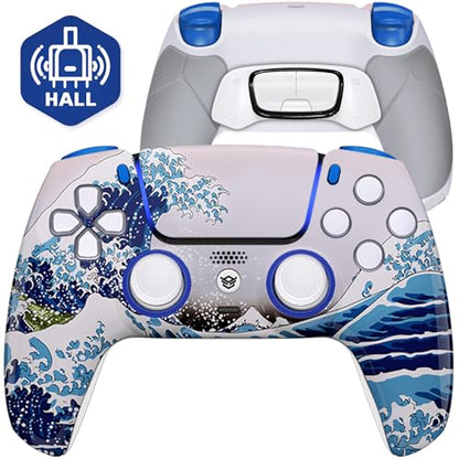 HEXGAMING ULTIMATE Wireless Controller Compatible with ps5, Waves | Hall Effect Joysticks, Mouse-Click Triggers & Bumpers, 4 Remappable Back Buttons, 8 Swappable Sticks, FPS Gaming - color: Waves
