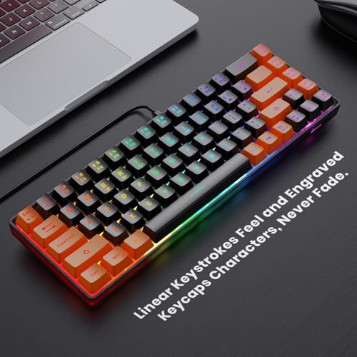 GEODMAER 65% Gaming Keyboard, LED Backlit Mini Wired Keyboard, Ultra-Compact Anti-Ghosting No-Conflict 68 Keys Membrane Gaming Wired Keyboard for PC Laptop Windows Gamer(Black-Orange) - color: Black-Orange