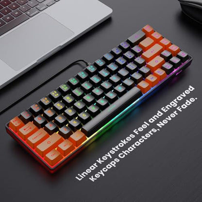 GEODMAER 65% Gaming Keyboard, LED Backlit Mini Wired Keyboard, Ultra-Compact Anti-Ghosting No-Conflict 68 Keys Membrane Gaming Wired Keyboard for PC Laptop Windows Gamer(Black-Orange) - color: Black-Orange