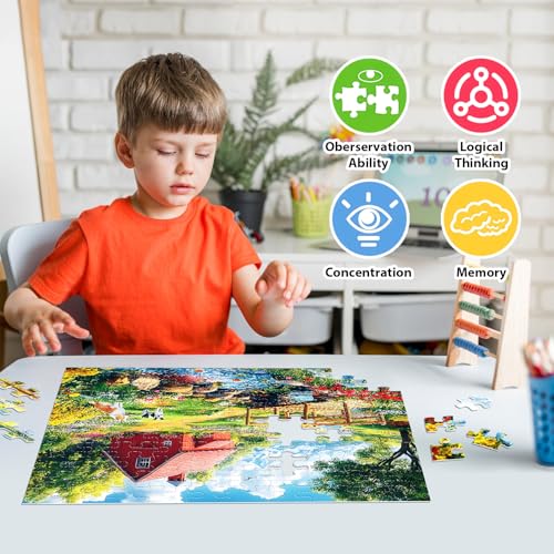 Jeaiciro 100 Piece Puzzles for Kids Ages 4-6 & 8-10, Farm Countryside Jigsaw Puzzle for Kids and Adults Educational Toys Fun Large Pieces Puzzles for Seniors Family Activity Gifts for Kid - size: Countryside Puzzles