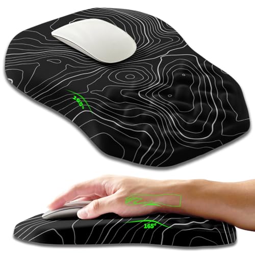 Ergonomic Slope Mouse Pad Wrist Support, Wrist Rest Mousepad for Carpal Tunnel Pain Relief with Massage Bulge and Slow Rebound Memory Foam (12x8 inch, Black Contour Lines) - color: Am016-black Contour Lines