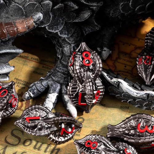 7-Piece Metal Dice Set DND Dice with Dragon Claw Design - Perfect for Dungeons & Dragons RPG Tabletop Role-Playing Games - color: Dragon Claw-black Red