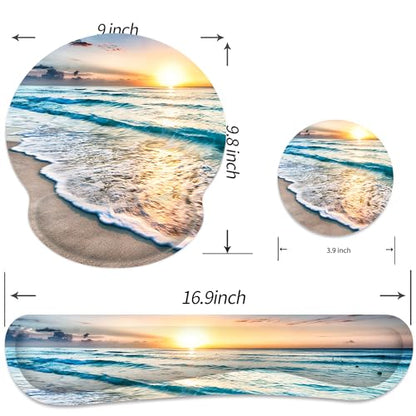 Ergonomic Mouse Pad with Wrist Rest and Keyboard Wrist Rest, Mousepad and Wrist Rest for Computer Keyboard, Pain Relief, Non-Slip Rubber Base, Mouse Pad with Wrist Support for Gaming, Office, Beach - color: Beach