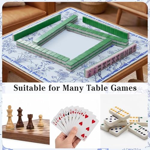 Britimes Mahjong Mat with Black Carrying Bag,31.5"x31.5", Floral Bird | Blue Non-Slip Noise Reduction Gaming Mat Rubber Multi Purpose Game Table Cover for Mahjong Card Dominoes Board Tile Games - color: Blue Bird Flowers