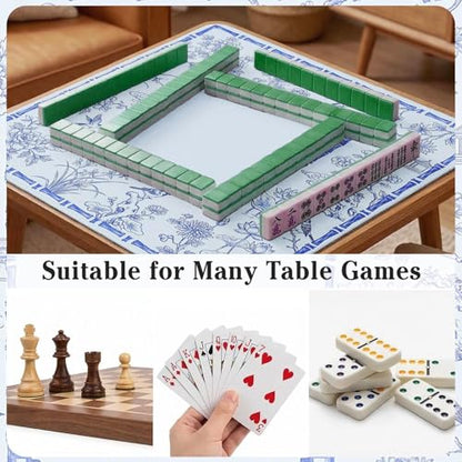 Britimes Mahjong Mat with Black Carrying Bag,31.5"x31.5", Floral Bird | Blue Non-Slip Noise Reduction Gaming Mat Rubber Multi Purpose Game Table Cover for Mahjong Card Dominoes Board Tile Games - color: Blue Bird Flowers