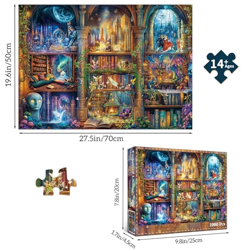 Puzzles for Adults 1000 Pieces, Enchanted Library Jigsaw Puzzle with 1:1 HD Poster, Perfect Interlocking No Dust, Stress Relief Ideal Gift for Family Games - color: Enchanted Library