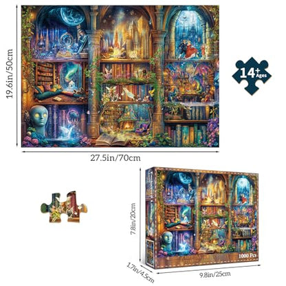 Puzzles for Adults 1000 Pieces, Enchanted Library Jigsaw Puzzle with 1:1 HD Poster, Perfect Interlocking No Dust, Stress Relief Ideal Gift for Family Games - color: Enchanted Library