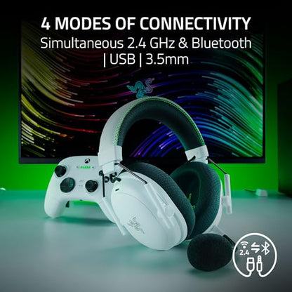 Razer BlackShark V3 Pro Wireless ANC Xbox Gaming Headset, White | Full Band Mic, 50mm Drivers, 2.4 GHz, Bluetooth, USB, 3.5mm, Works with PC, Mac, PS5, Nintendo Switch, 70 Hr Battery - color: White, style: Xbox