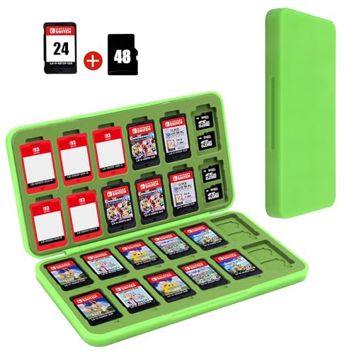 FYY Nintendo Switch Game Case Holder for Switch 2 Cartridge, Light Green | 24 Game Card Slots & 48 Micro SD Card Slots, Hard Shell, Silicone Lining - color: B-Green