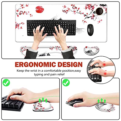 ToLuLu Extended Gaming Mouse Pad, Memory Foam Ergonomic Keyboard Mouse Wrist Rest Support Set, Large Desk Mat with Stitched Edges, Non-Slip Base Mousepad for Home Office Game, Cherry Blossom Sakura - color: Cherry Blossom Sakura
