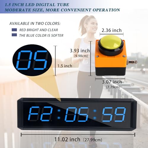Fitness Timer with Stopwatch Button, Suitable for School/exam/Home Exercise/Gym/Gym SMAHEAT Electronic Fitness Timer (1.5 inch six-bit All-Blue) - color: 1.5 Inch Six-bit All-blue