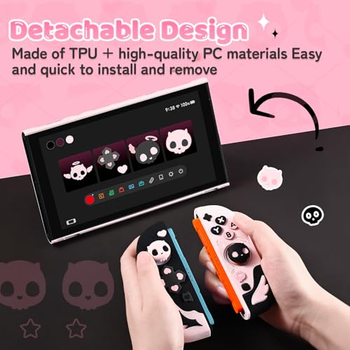 Geekshare Protective Case Set Compatible with switch 2, PC Back Plate with Silicone Joysticks Covers, Includes 2 Thumb Grips, Waterproof Protection - Sweetheart Skull (Black & Pink) - size: for Switch 2