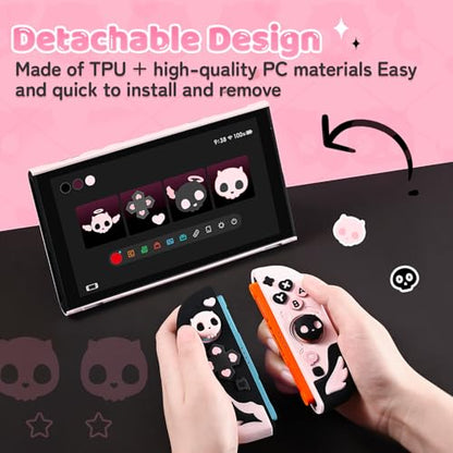 Geekshare Protective Case Set Compatible with switch 2, PC Back Plate with Silicone Joysticks Covers, Includes 2 Thumb Grips, Waterproof Protection - Sweetheart Skull (Black & Pink) - size: for Switch 2
