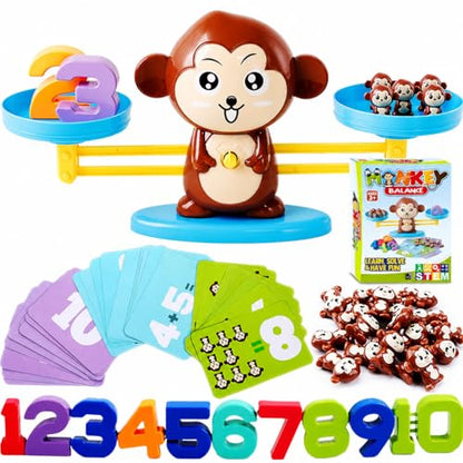 CozyBomB™ Monkey Scale Balance Toy, Number Counting Math Games | STEM Preschool Learning Toys Educational Gifts Boy Girl Birthdays Christmas for 3 4 5 Year olds Homeschool Kindergarten - color: Brown