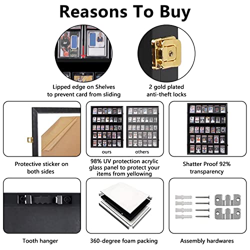 VERANI 35 Graded Sports Baseball Card Display Case Wall Mount Black 2PC | Lockable Trading Card Wall Cabinet,98% UV Block Acrylic Panel,Premium Wood Frame,Vertical Wall Mount Only - size: Large-Vertical-Black-2Pack