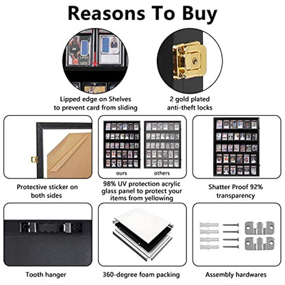 VERANI 35 Graded Sports Baseball Card Display Case Wall Mount Black 2PC | Lockable Trading Card Wall Cabinet,98% UV Block Acrylic Panel,Premium Wood Frame,Vertical Wall Mount Only - size: Large-Vertical-Black-2Pack