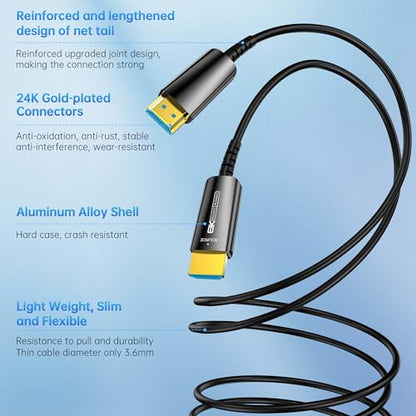 Fiber Optic HDMI Cable 30 FT, 8K Slim HDMI 2.1 Cable, 48Gbps Ultra High Speed HDMI Cord, 8K@60Hz 4K@240Hz, Dynamic HDR, eARC, HDCP 2.2&2.3, 3D, Compatible for PS4/5/Xbox/TV/Laptop/Monito/HDTV - size: 30 feet