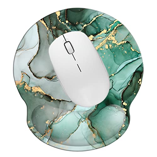 Memory Foam Wrist Support Mouse Pad Comfortable Padded Wrist Mousepads 9in X10in Desktop Notebook Mouse Mat (Marble Jade Green Golden Foam) - color: Marble Jade Green Golden Foam