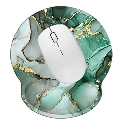 Memory Foam Wrist Support Mouse Pad Comfortable Padded Wrist Mousepads 9in X10in Desktop Notebook Mouse Mat (Marble Jade Green Golden Foam) - color: Marble Jade Green Golden Foam
