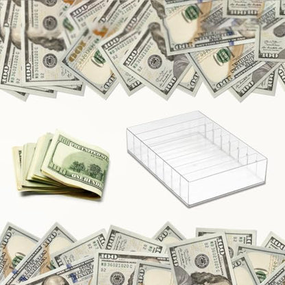 Large Clear Acrylic Cash Organizer 8 Sections Desk Tray Organizer for Money Budget Envelopes, Palette Makeup, Cables Envelope Storage
