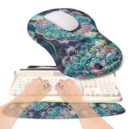2-in-1 Ergonomic Set, Wave Rise Keyboard Wrist Rest and Massage Bulge Slope Mouse Pad Wrist Support, Cushion Memory Foam Integrated to Relieve Wrist Pain, Galaxy Mandala - color: Galaxy Mandala