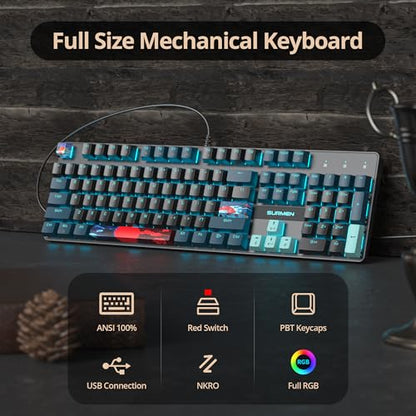 Full Size Mechanical Keyboard, Creamy Keyboard with Number Pad, 104 Keys Wired Gaming Keyboard with Red Switch, RGB Backlit for PC Laptop - color: Monster B