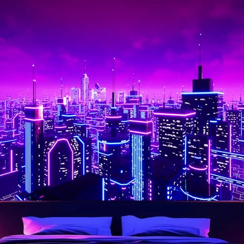 Atrippy Blacklight Japanese Punk Tapestry for Bedroom, Black Light Anime Room Decor, UV Reactive Futuristic City Wall Tapestries, Neon Skyscraper Aesthetic for Dorm Living Room 51" X 60" - color: D-Blacklight Punk City Tapestry, size: 60"L x 51"W