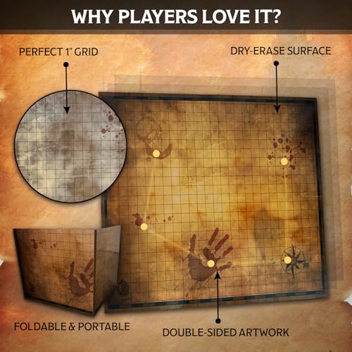 FantasyDice Foldable 1" Grid Battle Map Double Sided Dry Erase 24 x 36 Mat for Tabletop RPG Perfect for Dungeons and Dragons DND Pathfinder Call of Cthulhu Warhammer 40K Portable with PVC Zipper Bag