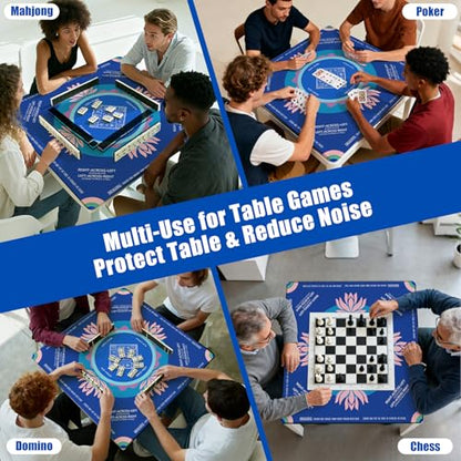 Mahjong Mat 2025 Upgraded No-Crease & No Odor Design, 32.3 Inch with Waterproof Velvet, Non-Slip PU Silicone, Lightweight for Noise Reduction, Includes Printed Rules for Tiles and Cards (Ocean-Blue) - color: Ocean-blue