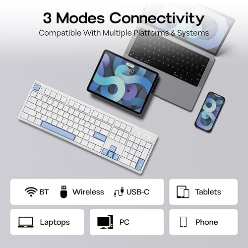 MechLands Vibe108 Full Size Mechanical Keyboard w/Knob, Multimedia Button | Wireless Gaming Keyboard with 10000mAh Battery, RGB Backlits, 104 Keys Hot Swappable, Custom Driver (Vela Silent Switch) - color: Vela Silent Switch