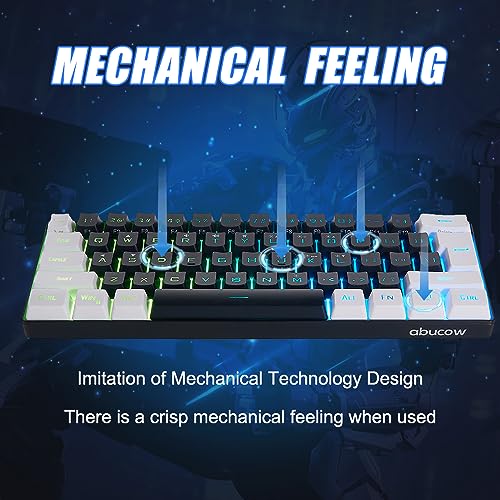 abucow 60% Percent Gaming Keyboard Minimalist Portable Wired Ultra-Compact Mini Imitation 61 Keys RGB Backlit Keyboard (Black-White) - style: Black-white