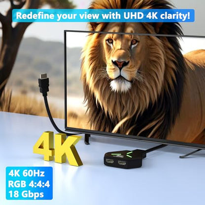 HDMI Splitter 1x2, 4K@60Hz HDMI 2.0 Splitter 1 in 2 Out for Dual Monitors, 1 Source to 2 Displays, Supports 18Gbps High Speed, HDCP 2.2, 3D, HDR, Compatible for Projector/TV/Monitor.