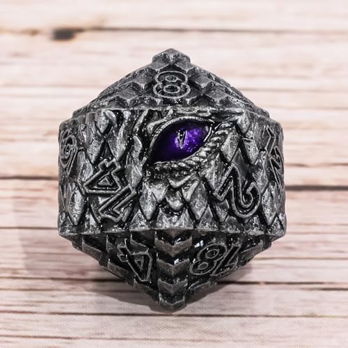 Metal Dice Set D&D,7 PCS Dragon Scale Metallic DND Dice Set,Dragon Eye Metal Dice with Grogeous Gift Case for Dungeons and Dragon Tabletop Game (Old Grey Dragon Scale & Purple Eye) - color: Old Grey Dragon Scale & Purple Eye