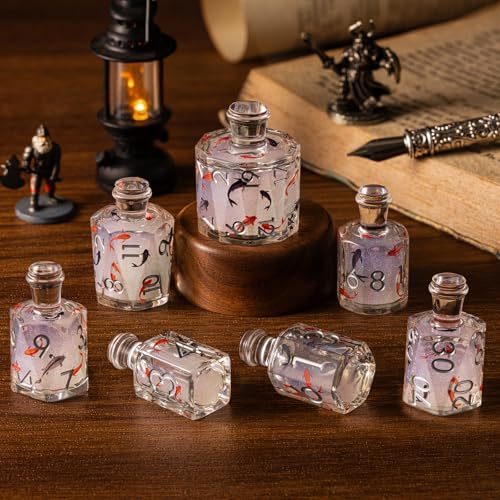 Potion DND Dice Set, Bottle Liquid Core Dice, Sharp Edge Koi Dice Set for Role Playing Table Games (Bottle, Bottle-Fish) - color: Bottle-fish, style: bottle