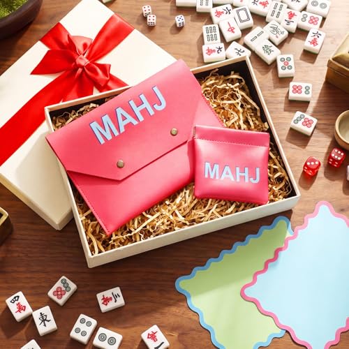 2 Pcs Leather Mahjong Card Bag Clutch Pouch Holder with PU Squeeze Dice Bag Mahjong Accessories Protector Cover Case for MAHJ Lover Playing Game Night(Hot Pink) - color: Hot Pink