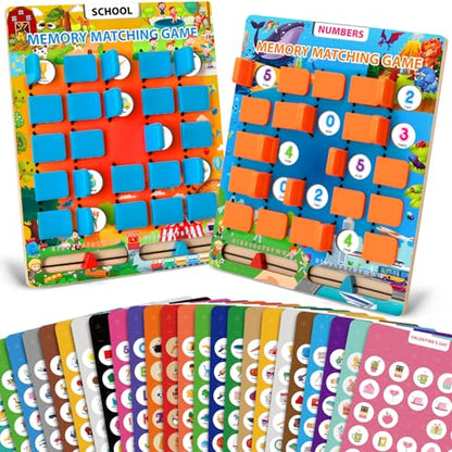 Matching Memory Game for Kids, 2 Pack Travel Toy for Toddlers Boys Girls | Road Trip Travel Essentials for Kids Ages 3 4 5 6 7 8 Years Old, Airplane, Car, Camping Activity, Christmas Birthday Gifts