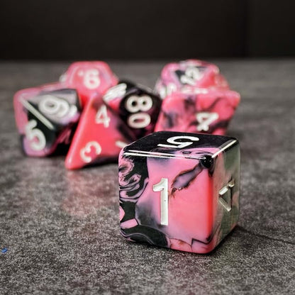 Sage’s Portal Stones DND Dice Set Acrylic Opaque 7-PC Polyhedral DND Dice Set for Dungeons and Dragons D&D Sage’s Cantrips RPG Tabletop TTRPG (Pink/Mica) - color: Pink/Mica