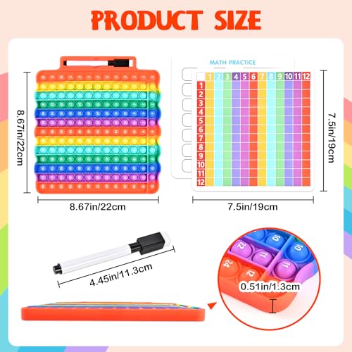 Multiplication Games for Kids, 12x12 Multiplication Board with Rainbow Charts, Double-Sided Sensory Math Learning Games with Dry Erase Marker, Addition & Multiplication