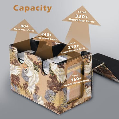 Card Deck Box for Commander Display, Fits 200+ Double Sleeved Cards, Fits for YuGiOh, MTG, PTCG & Sports Cards, 2 Dividers & 2 Dices & 1 Magnetic Card Holder, With Dice Tray (Gold)