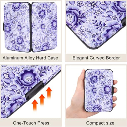 ELFISH Mini RFID Aluminum Wallet Credit Cards Holder Business Card Case Metal ID Case for Men Women (Camellia) - color: Camellia