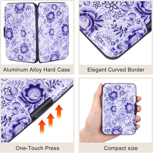 Mini RFID Aluminum Wallet Credit Cards Holder Business Card Case Metal ID Case for Men Women (Camellia) - color: Camellia