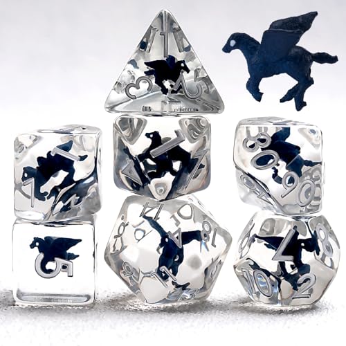 DND Resin Fly Horse Dice Set, D&D Polyhedral Dice for Dungeons and Dragons RPG, MTG Role Playing Games D and D Dice 7pc D20 D12 D10 D8 D6 D4 - color: Fly Horse