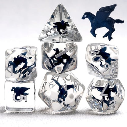 DND Resin Fly Horse Dice Set, D&D Polyhedral Dice for Dungeons and Dragons RPG, MTG Role Playing Games D and D Dice 7pc D20 D12 D10 D8 D6 D4 - color: Fly Horse