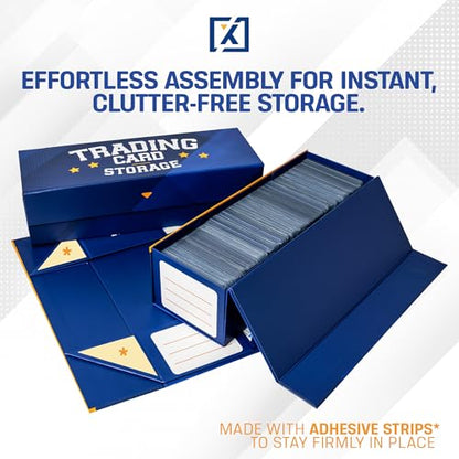 HOMEXPRO Easy Fold Trading Card Storage Box [3 PACK] Magnetic Lid | Toploader Storage Box Fits 800 Cards, 200 Toploaders, or 50 One Touch | Baseball Card Storage Box - Labels included - style: Blue - 3 Pack