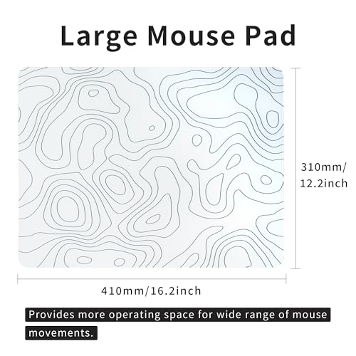 XVX Glass Mousepad for Gaming, White Topographic Hard Gaming Mouse pad, Professional Large Mouse Mat 16.2" x 12.2", Special Glass Surface with Improved Precision and Speed - color: White(Topographic)