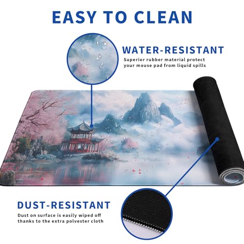 Cherry Blossom Watercolor Mouse Pad Abstract Big Mouse Pad 31.5x11.8 Inch Landscape Texture Non-Slip Rubber Base Large Mousepad Stitched Edges Keyboard Mouse Mat Desk Pad for Office and Home - color: Cherry Blossom Watercolor